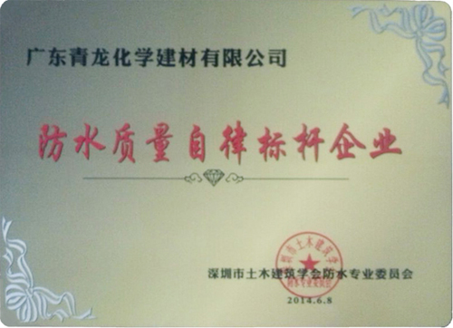 青龍公司榮獲“防水質量自律標桿企業”牌匾 深圳防水